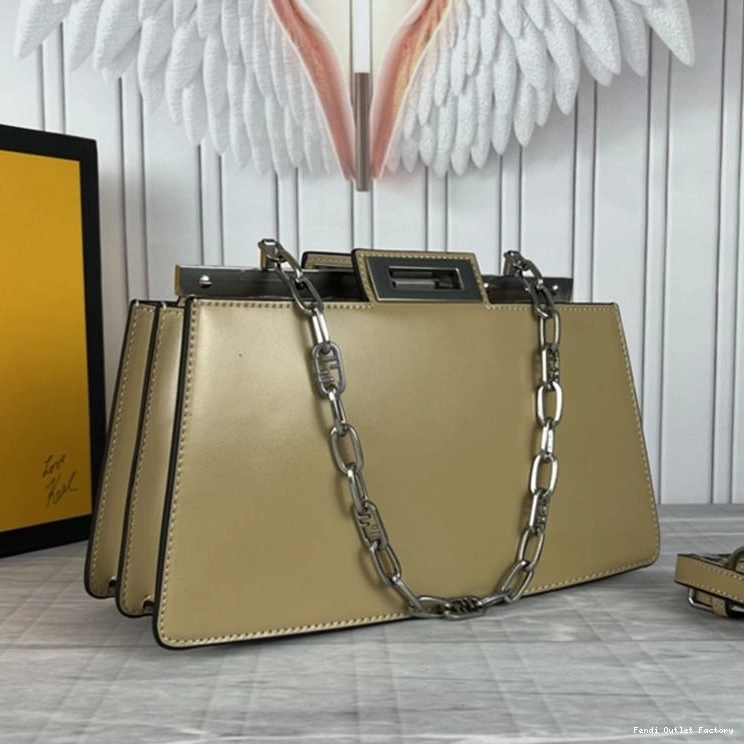 Vintage HOT Calf Fendi Cut Khaki Bag Peekaboo Medium Leather In 0718